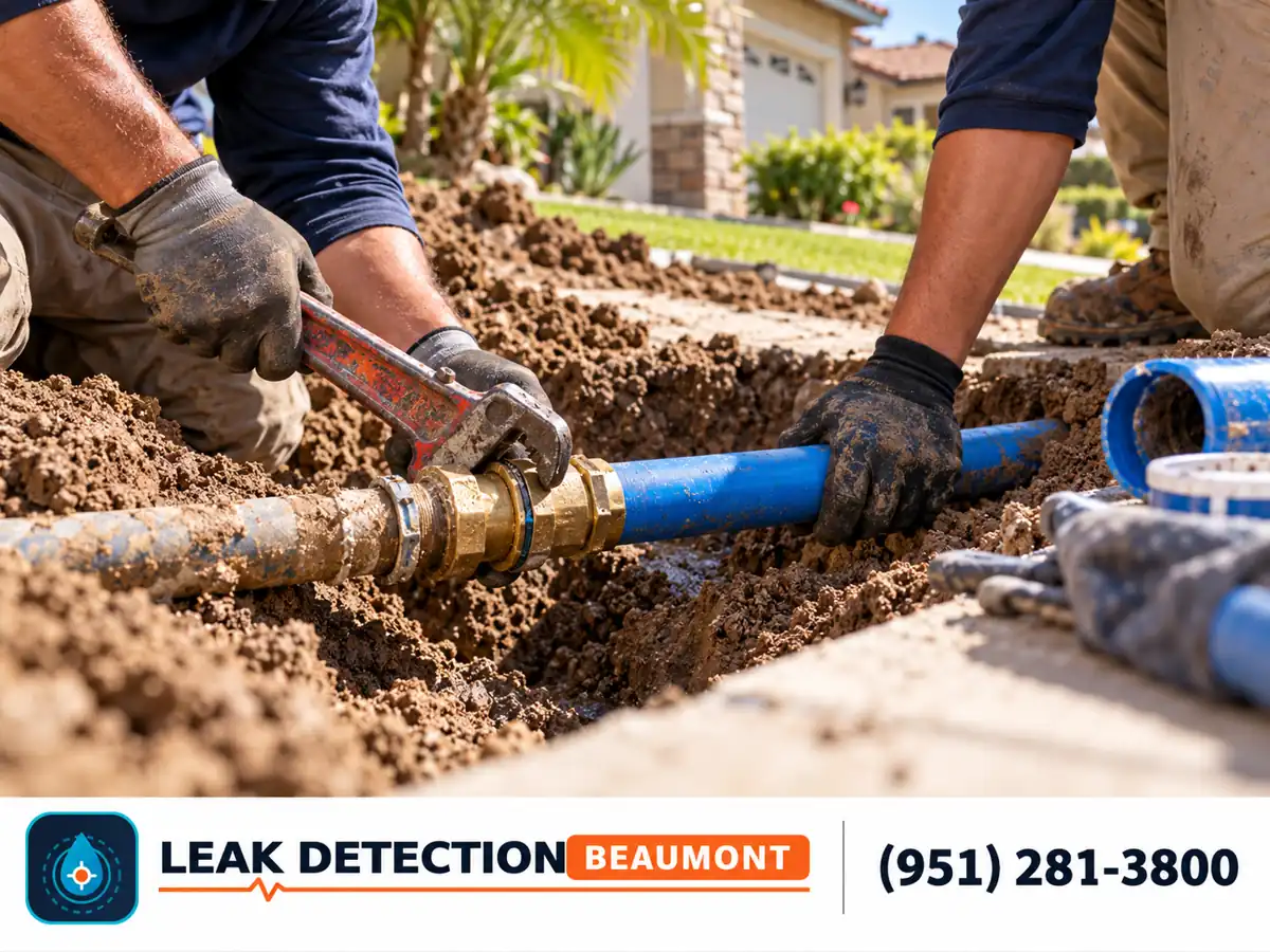 Technician replacing a section of buried water service pipe.