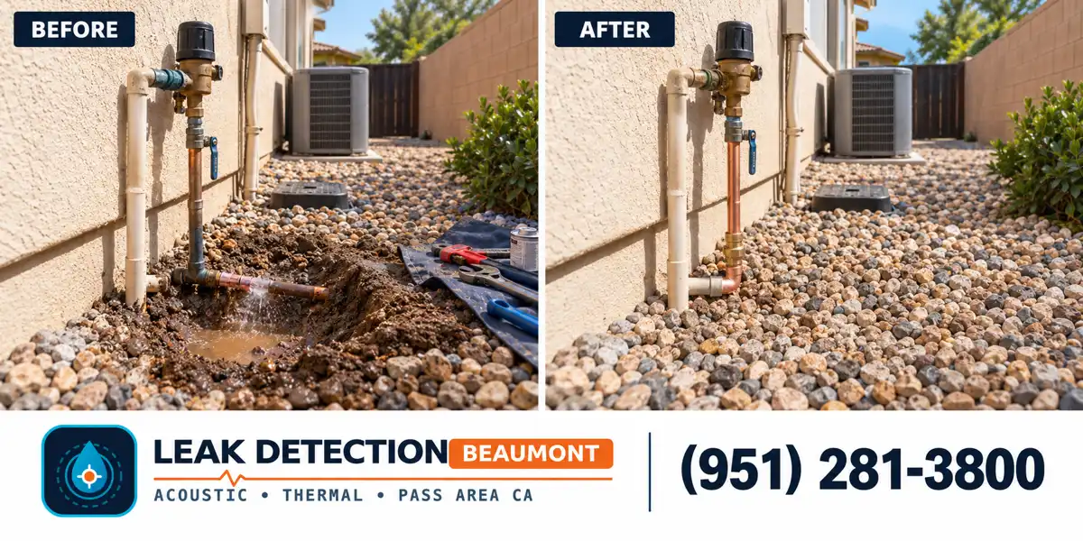 Calimesa, CA: same scene before detection and after targeted repair.