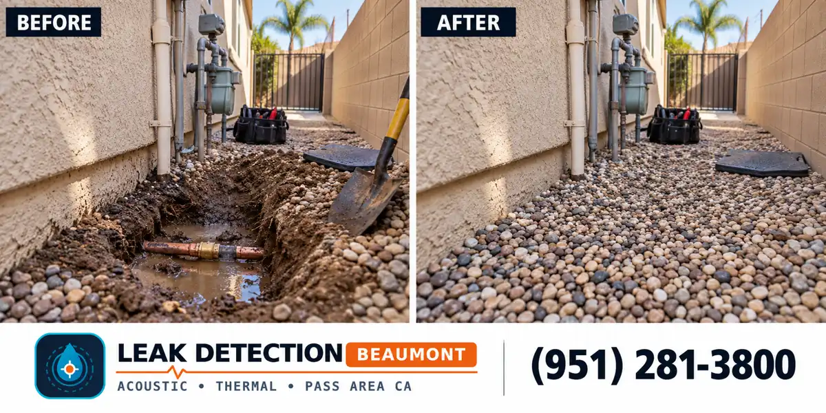 Moreno Valley, CA: same scene before detection and after targeted repair.