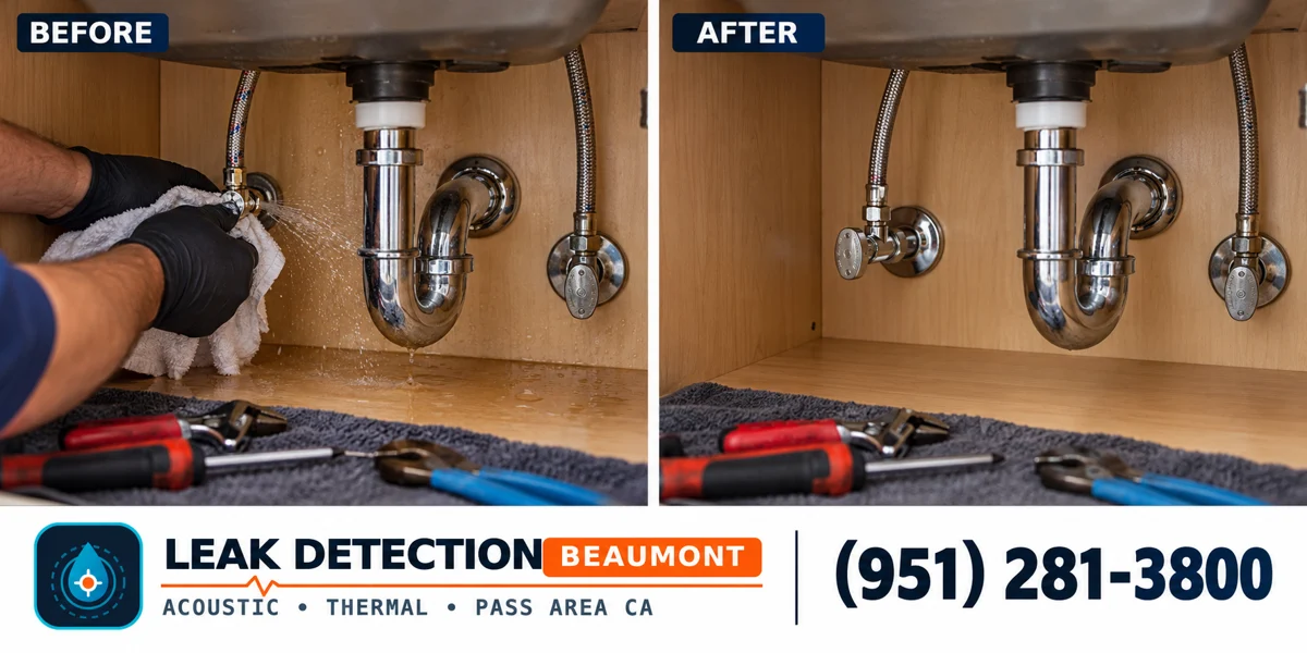 Emergency Leak Detection: same scene before detection and after targeted repair.