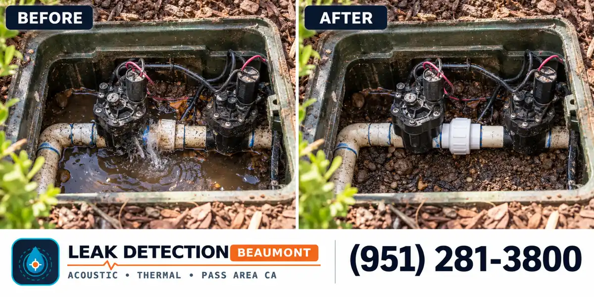 Irrigation and Sprinkler Leak Detection: same scene before detection and after targeted repair.